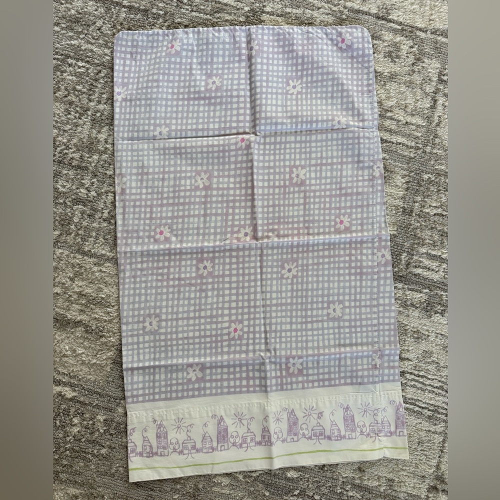 Designers Guild Kids White and Purple Village Houses Piowcase